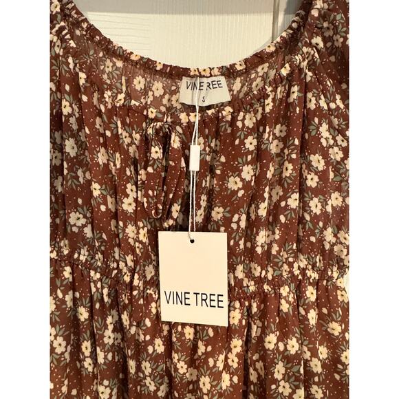 New Romantic Vine Tree Smocked Brown Floral Mini Dress Small - Picture 2 of 7